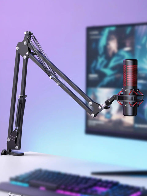Free Position Mic Arm Boom Stand For Blue Yeti HyperX QuadCast Snowball Fifine Shure SM7B And More in workspace setup