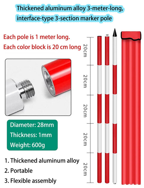 Heavy Duty Aluminum Survey Pole And Measuring Rod Built Tough For Site Marking Rock Solid Centering Staff 3-meter with red and white segments.