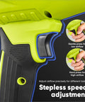 Cordless Leaf Blower showing handle with stepless adjustment for airflow speed, part of Cordless Leaf Blower For Quick Yard Cleanup Beast Mode