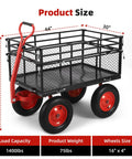 Heavy Duty 1400 Lb Steel Garden Dump Cart With Removable Mesh Panels 2 In 1 Handle 16 Inch All Terrain Wheels size details