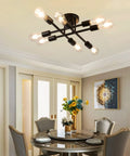 Eight Light Industrial Semi Flush Mount Ceiling Light Fixture In Matte Black With Farmhouse Close To Ceiling Style Modern Sputnik Chandelier For Kitchen Bedroom Living Room Dining Room Bathroom in dining room