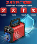 2 In 1 110V MMA Stick Welder And Lift TIG Inverter Portable Arc Welder showing safety protection features and heat dissipation
