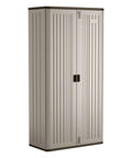 Mega Tall 31 Cubic Feet Garage Storage Cabinet With 3 Adjustable Shelves And Lockable Doors in platinum metallic and slate resin.