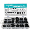 Rubber Grommet Kit 125 Pieces In Eighteen Sizes For Wiring And Automotive Firewall Protection, black grommets in labeled box