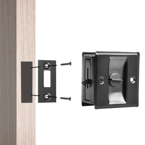 Pocket Sliding Door Lock With Privacy Pull Reversible Design For Sliding And Bifold Doors Easy Grip Handle installation view