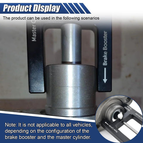 Black Tuxihapp brake booster push-rod adjustment tool with silver metal rod for master cylinder alignment (front view)