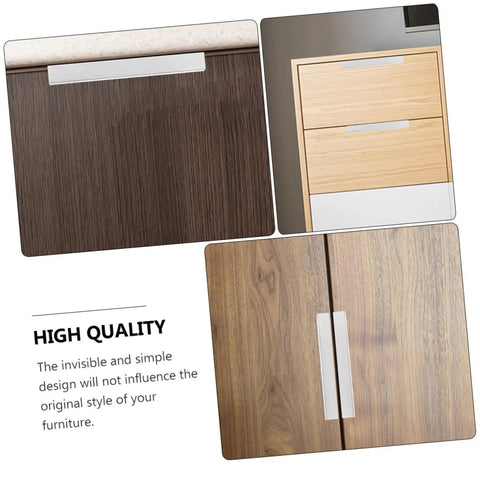 Hidden Finger Pulls For Cabinets And Drawers, 64mm Hole Spacing, Brushed Aluminum Invisible Handles on wood cabinets
