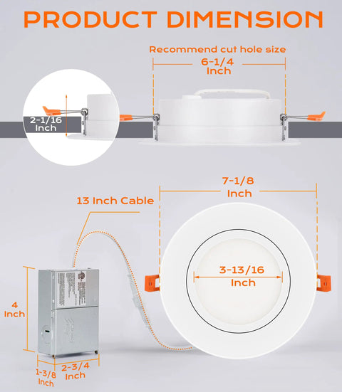 Dimensions of the 15W 6-Inch Swivel LED Gimbal Recessed Light Kit With No Junction Box Required, White, Pack of 4