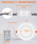 Diagram showing dimensions of 4 Pack 6 Inch Gimbal Smart WiFi LED Recessed Lights RGBCW Color Changing Works With Alexa And Google Assistant No Hub Required 15W 2700K To 6500K IC Rated Recessed Lighting For Living Rooms And Offices.