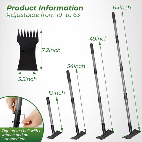 Two In One Weed Puller And Garden Hoe With Long Handle For Easy Weeding Heavy Duty Cast Steel Head And Stainless Shaft For Deep Root Dandelions And Crabgrass No Tool Switching Yard Tool, adjustable 19 to 63 inch