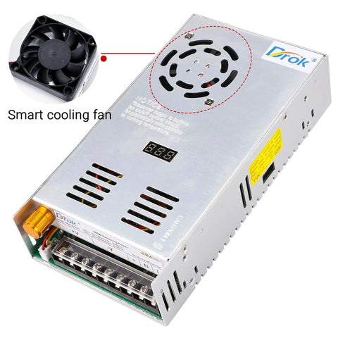 48V Variable DC Power Supply 0-48V 10A 480W AC To DC Converter with smart cooling fan for landscape lights and lab use