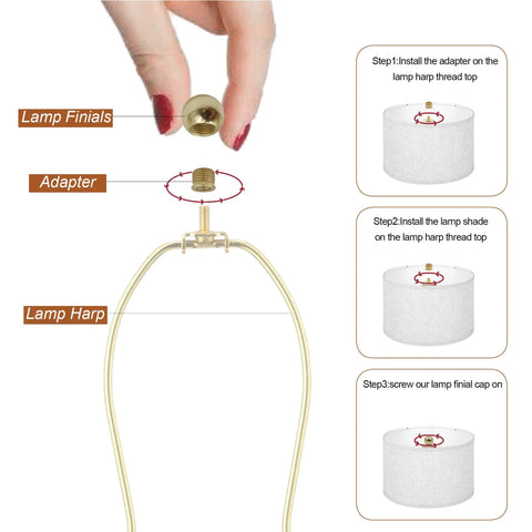Top Shelf Solid Brass Ball Lamp Finials Caps Knob Set Heavy Duty 17.5 Mm Shade Toppers With Brass Reducing Adapter For Table And Floor Lamps Antique Brass Finish Two Pack shown on lamp harp with shade install steps
