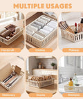 Bulk Set Of Six Small Beige Plastic Storage Baskets Perfect For Desk Drawer And Countertop Tidy Organization used for crafts and snacks.