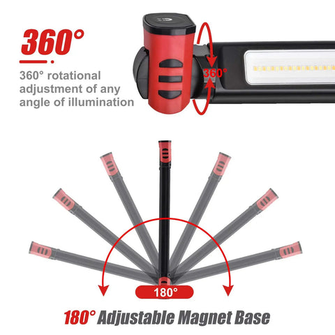 Dual Color Temperature LED Work Light With Magnetic Underhood Mount Cordless Rechargeable Mechanic Lamp With Hooks Portable Garage Lighting 1600 Lumen Output 4 Brightness Levels 2700K-6500K