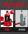 Leak free welded comparison of red Heavy Duty 20 Ton Hydraulic Bottle Jack With 40,000 Lbs Lifting Capacity Adjustable Screw Top Extension