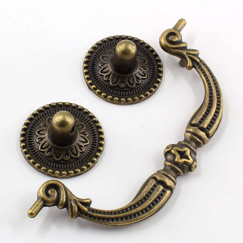 Four Pcs Vintage Bronze Bail Drop Drawer Pull Handles Set With Screws For Cabinets Furniture Kitchen Wardrobe And Cupboard