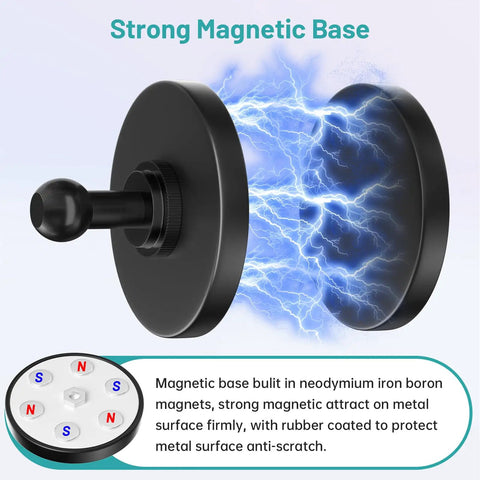 Dope Magnetic Tablet Holder Mount For Fridge And Metal Surfaces, round heavy duty neodymium base showing magnetic strength effect.