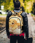 Back view of person wearing Bone And Wool Ball Mates Printed Backpack For Unisex Large Capacity Daypack in a park