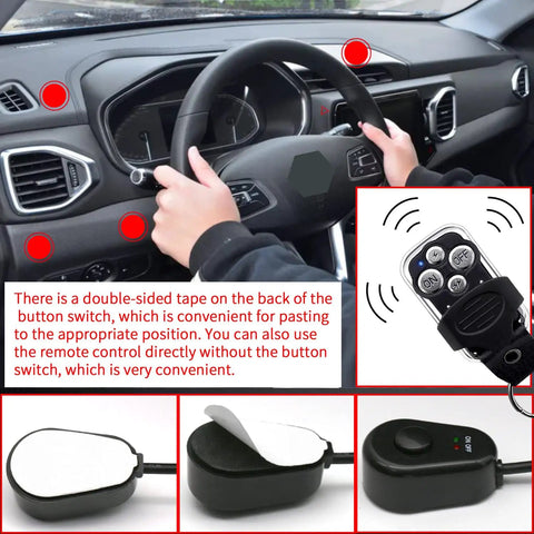Dashboard installation of Remote Control Wiring Harness Kit for 12V LED Driving Lights, featuring control switch and remote.