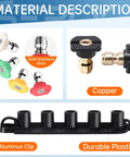 Five Pack Pressure Washer Nozzle Tips With 1 Quarter Inch Quick Connect, Handles Up To 4000 PSI And 2.5 GPM, Includes Holder