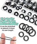 400 Piece Black O Ring Assortment Kit With 24 Metric Sizes Nitrile Rubber Gasket Set showing stretchability of rubber seals