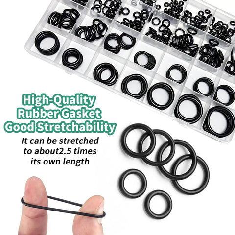 400 Piece Black O Ring Assortment Kit With 24 Metric Sizes Nitrile Rubber Gasket Set showing stretchability of rubber seals