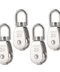 4 Pack M20 Single Pulley Snatch Block Stainless Steel 304 Lift Block With Swivel Hook For One Quarter Inch Rope