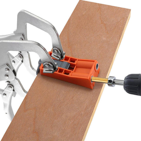 15 Degree Locator Angle Woodworking Tool With Hole Drill Guide And Screw Jig Positioner in use on wooden board