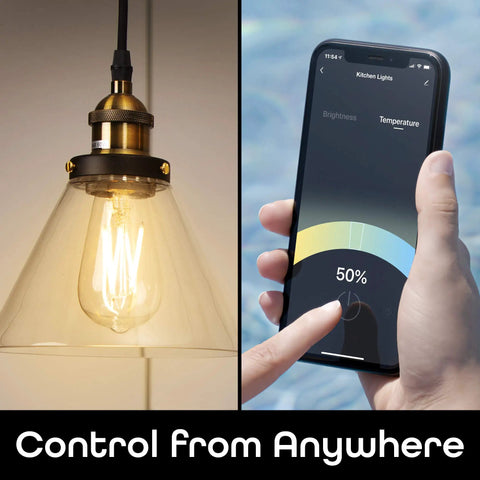 Lux Edison Smart Light Bulb With Alexa And Google Home Compatibility controlled via smartphone app showing dimming feature