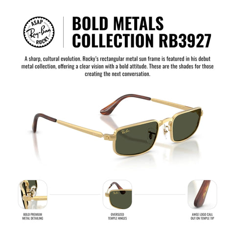 ASAP Rocky RB3927 Wired Metal Collection Rectangular Sunglasses In Black And Dark Grey 54mm Lens Width angled view