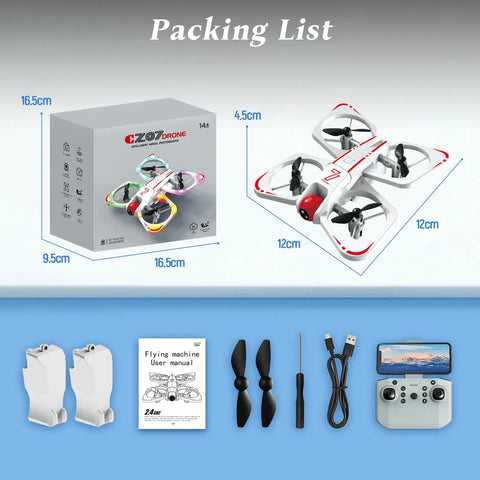 Kid Friendly Mini Drone With 720P Camera For Beginners And Teens packing list and accessories display
