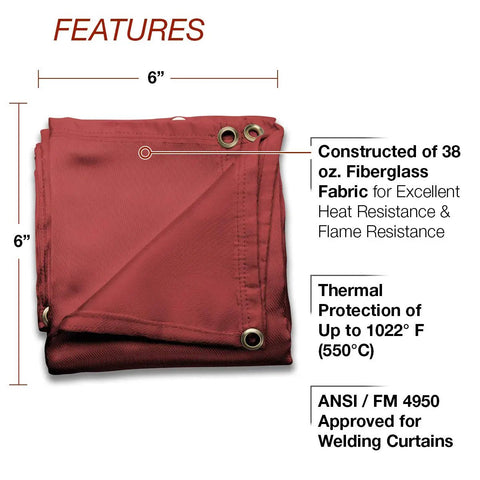 Tough As Nails Welding Blanket 6 Ft By 6 Ft Heat Resistant Shield For Sparks Spatter And Grinding 1022F Rating 38 Oz Fiberglass Fabric Pink Durable Weld Shop Protection folded with grommets