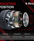 Exploded view of heavy duty rear brake drums for Ford Transit Connect 2010 to 2013, showing mounting positions, parts and features.
