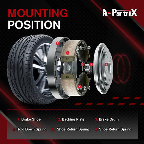 Exploded view of heavy duty rear brake drums for Ford Transit Connect 2010 to 2013, showing mounting positions, parts and features.