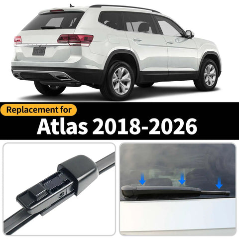 Heavy Duty Rear Windshield Wiper Blade And Arm Replacement Kit For Volkswagen Atlas 2018 Through 2026 with installation guide.