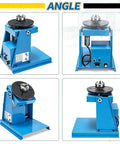 Heavy Duty Portable Welding Positioner Turntable With Foot Pedal Control And 65mm Chuck Runs Totally Slick On The Bench, showing 4 angles.