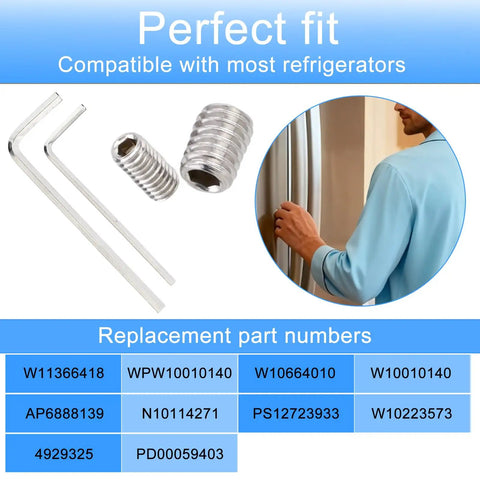 Heavy Duty Refrigerator Freezer Door Handle Screws With Mounting Wrench Zinc Alloy Replacement Hardware For Kitchen Appliance Repair No Drama Install Tough As Nails Bulk Pack with hex wrenches and screws.