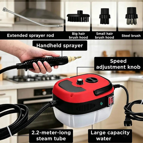 2500W Portable High Temperature Steam Cleaner Handheld with attachments for car detailing kitchen grout floors and tile cleaning