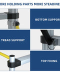 Detailed view of supports on Heavy Duty Aluminum Scaffold Tower Ready To Roll Work Platform Adjustable Utility Scaffolding.