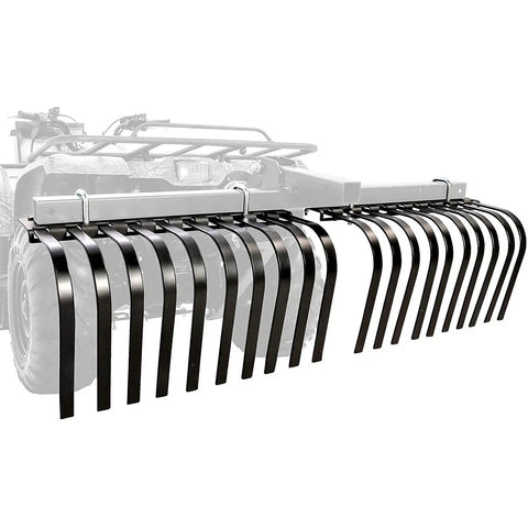 Heavy Duty ATV UTV Landscape Rake For Rock Debris Removal, Grass Clump Cleanup, lightweight with removable tines