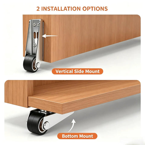 Heavy Duty Vertical Track Roller Wheels For Barn Sliding Doors And Cabinets Silent Soft Rubber Bottom Guide Caster installation options shown.