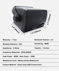 Outdoor Bluetooth Speakers 3.5 Inch, 200W 3-Way Waterproof Wall Mount System, side angle showing dimensions and features