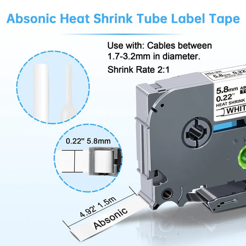 Three Pack Heat Shrink Label Tape Features Smooth Peeling And Rock Solid Grip, showing tape roll with 1.5m length and 6mm width.