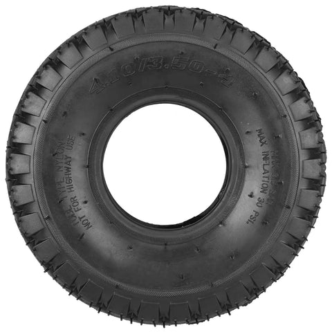 2 Pack 4.10/3.50-4 Tire Inner Tubes With Bent Valve Stem For Lawn Mowers, shown in black rubber with visible tread pattern.