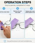 Operation steps for Hella Comfy Universal Silicone Nose Pads For Glasses 12 Pairs with tool kit, showing installation process.
