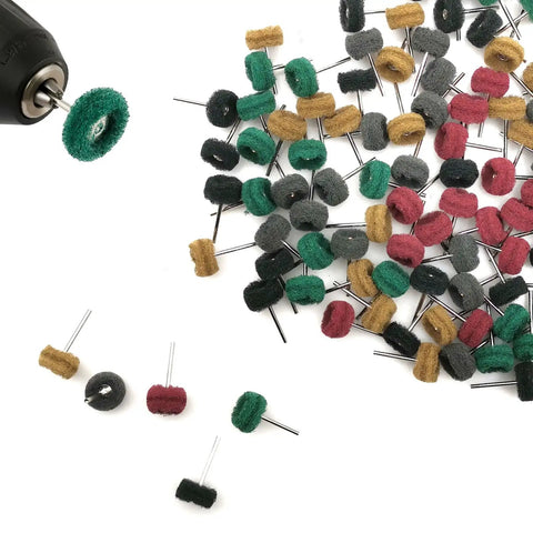 100 Pack Beefed Up Dual Layer Abrasive Polishing Wheels And Knockout Buffing Discs on a white background for heavy lifting and metal deburring.