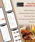 WiFi Meat Thermometer For Smoker And Oven With Four Probes, Digital Grill Thermometer With App Calibration Graph, Real Time Temperature Alerts shown on smartphones with grilled meat