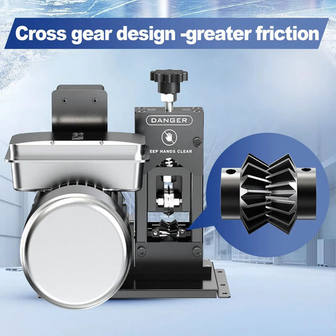 Heavy Duty Automatic Wire Stripper Machine With 180 Watt Motor and Adjustable Feed Holes showcasing cross gear design for better friction.