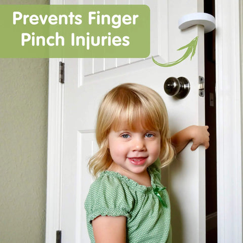 Child by door with Finger Pinch Guard For Doors 2 Pack Baby Proof Door Stopper With Soft Foam Keeps Doors From Slamming Prevents Finger Pinch Injuries For Kids And Pets Everyday