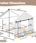 Product dimensions of Kid Approved Full Size Floor Bed Frame With Sliding Barn Door And Built In Soft Glow Light Farmhouse design.